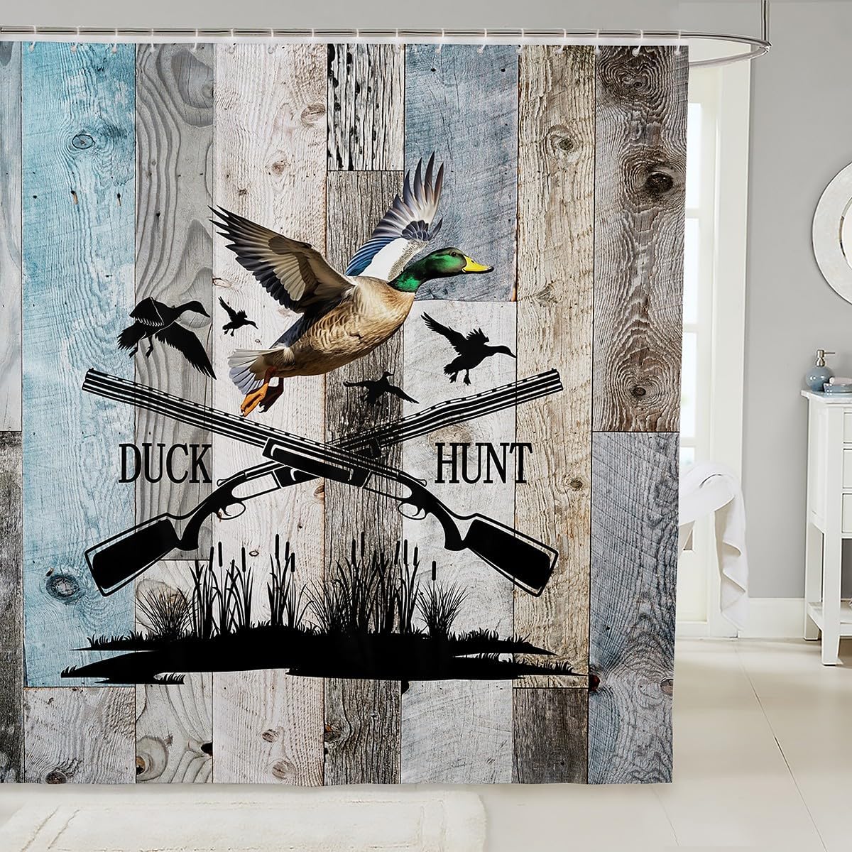 Duck Hunting discharged 72 x 72 with 12 Hooks Waterproof Rustic Style