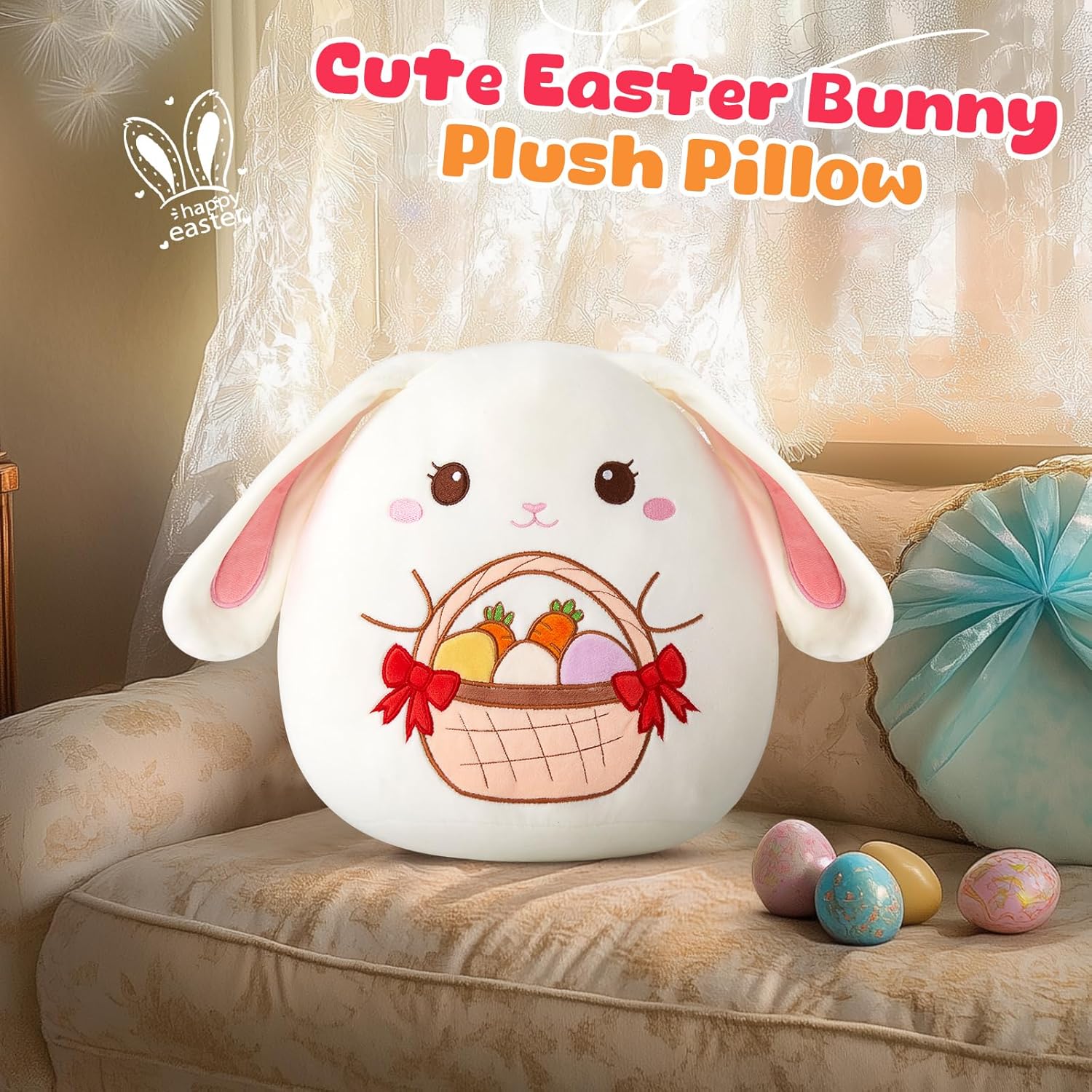 Cute bunny plush pillow for kids 12-inch soft cozy Easter gift