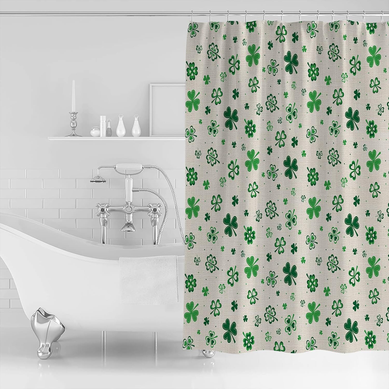 St Patricks Day shamrock waterproof shower curtain set