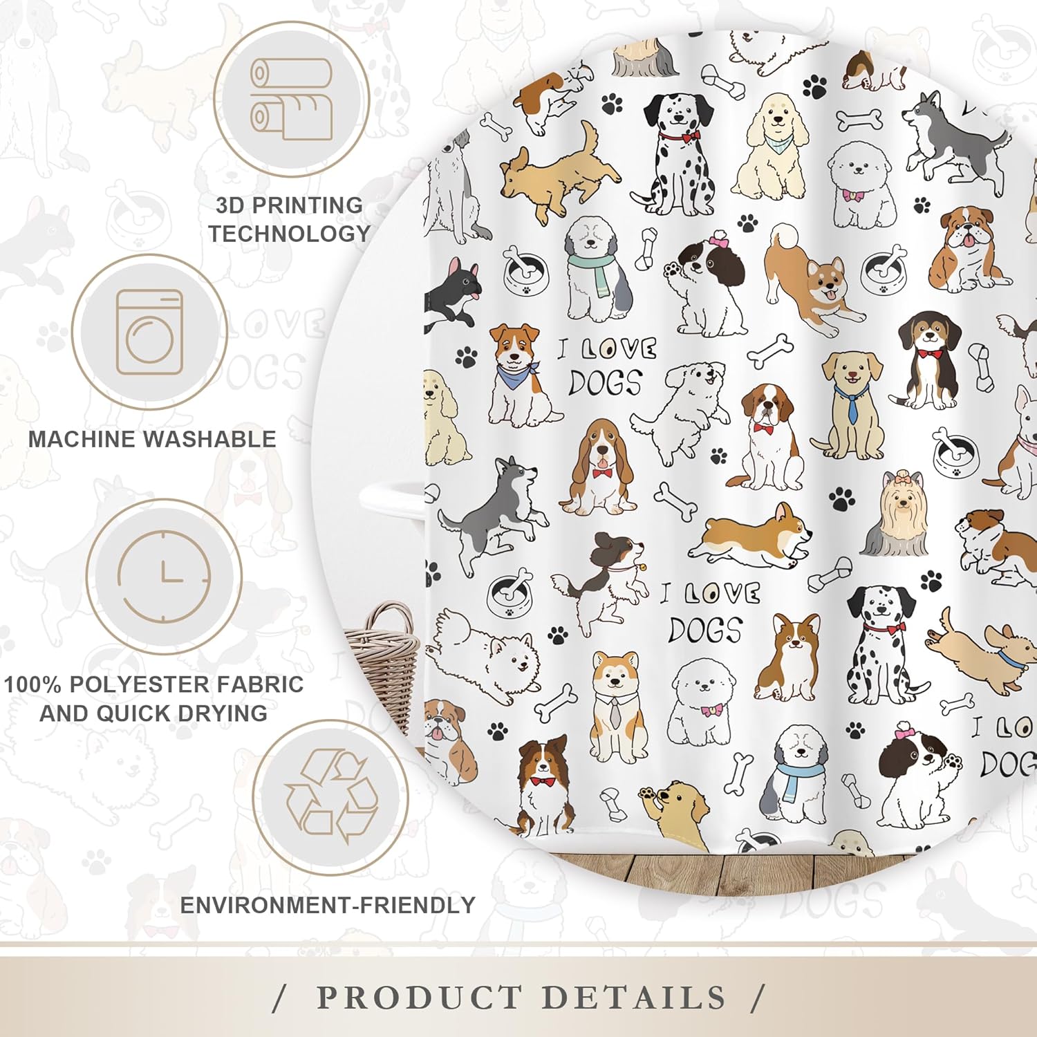 Glawry Dog shower curtain Cute Funny for Bath