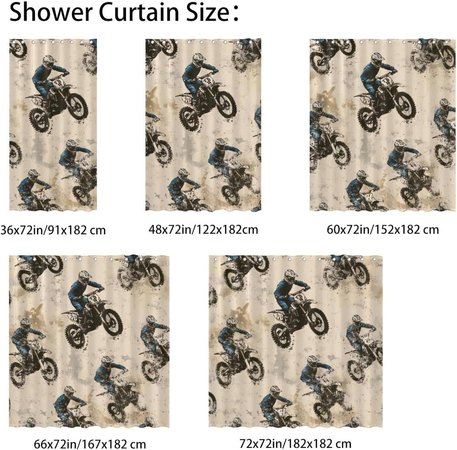 Blue Boys Motorcross Themed Shower Curtain Set - Rustic Stylish Bathroom Curtain