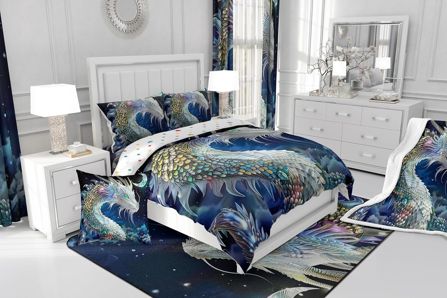Feelyou Dragon 72 shower curtain boys set in white
