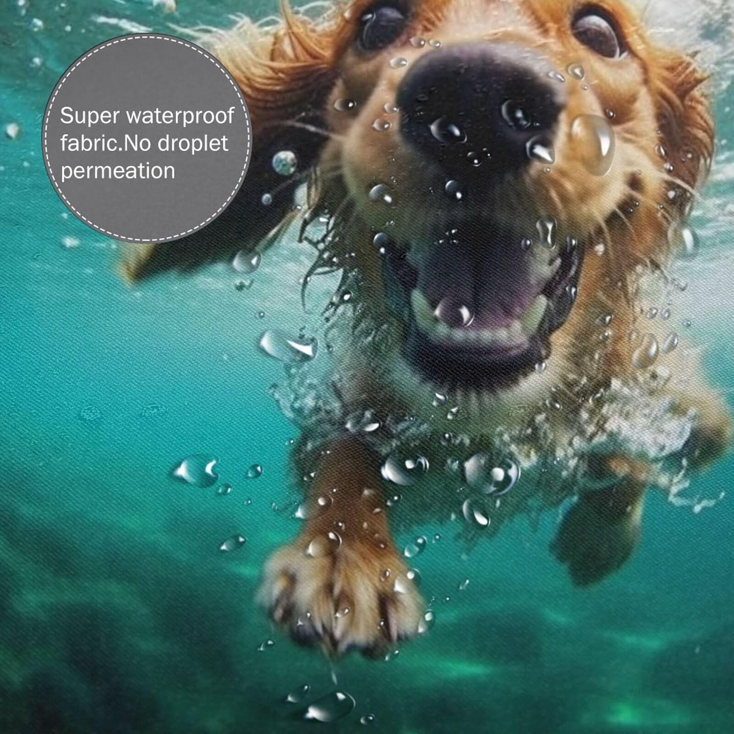 Underwater Dog Shower Curtain Set with 12 Hooks