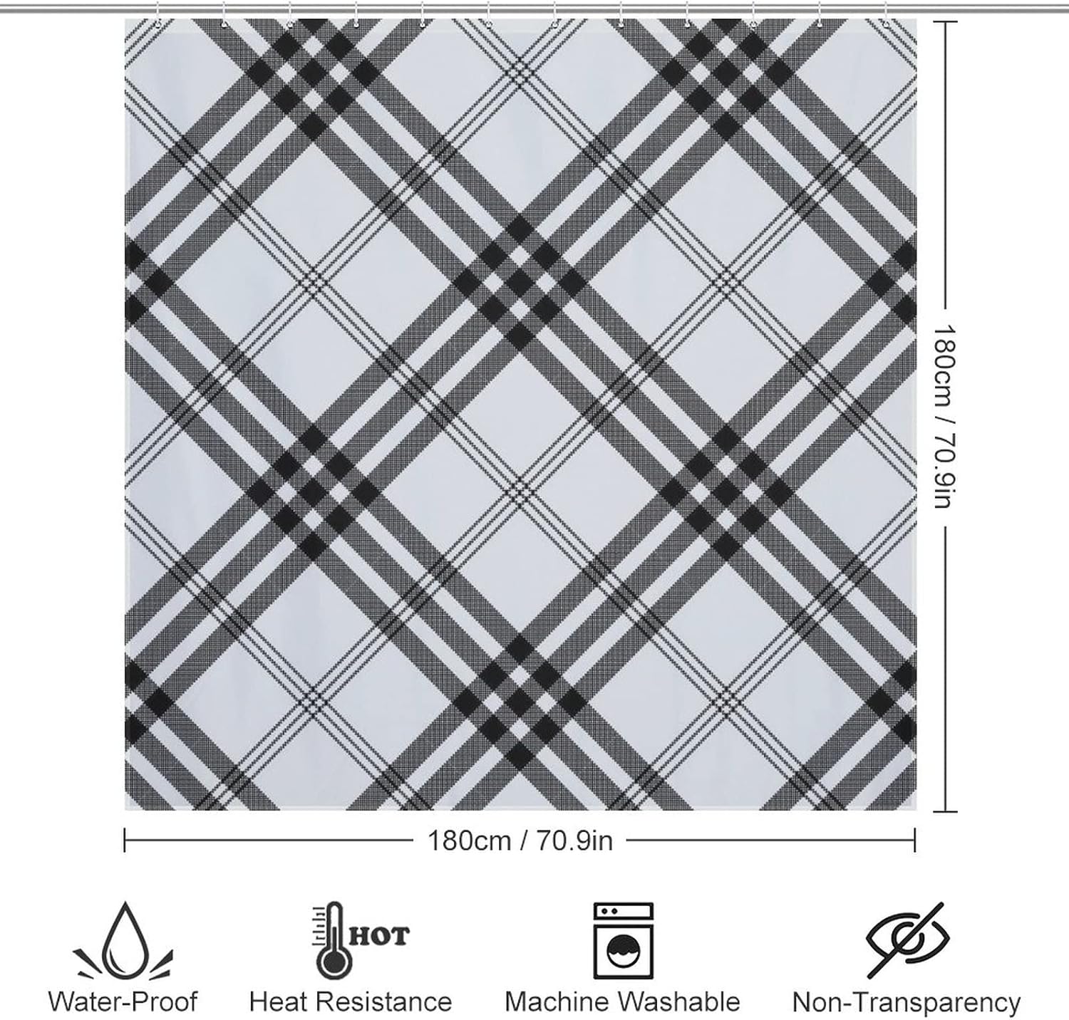 UanMere Buffalo Check Bath Curtain