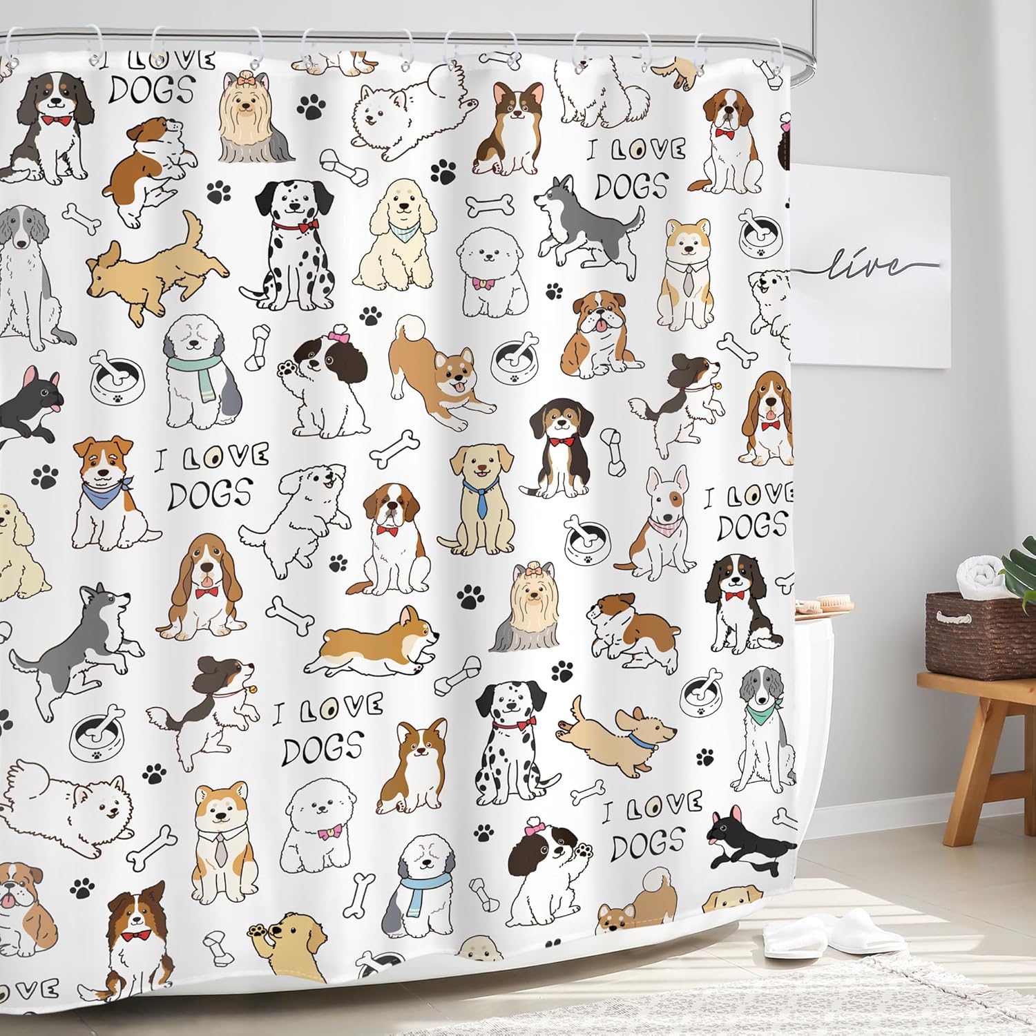 Glawry Dog shower curtain Cute Funny for Bath