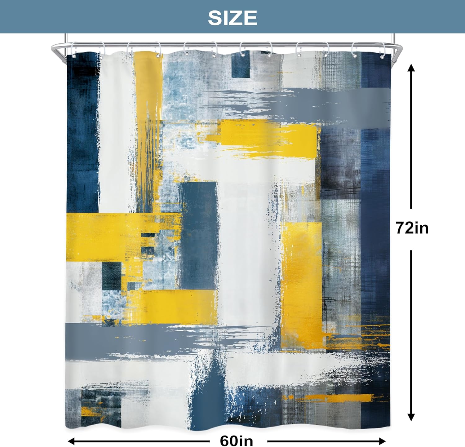 Newsely Abstract Geometric Shower Curtain Modern Design with Navy Blue and Yellow