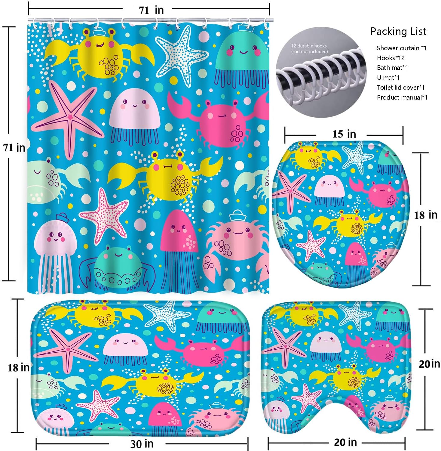 4-Piece Bathroom Set for Kids Ocean Octopus Design