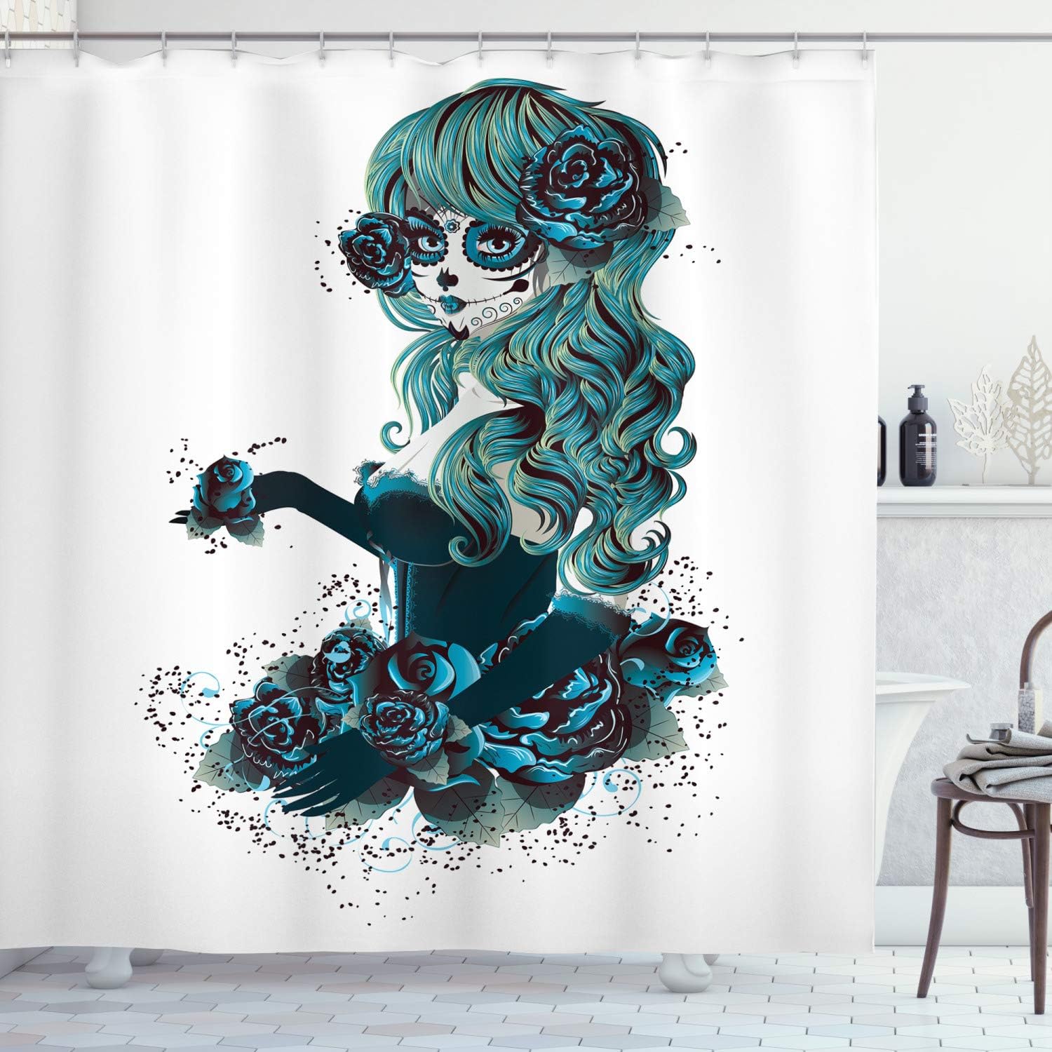 Day of the Dead Skull Shower Curtain Set Ambesonne 69x84 Modern