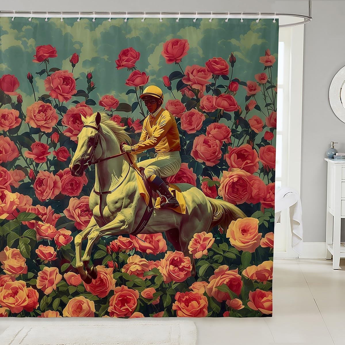 Stylish 3D Print Horse Racing Shower Curtain for Western Kids
