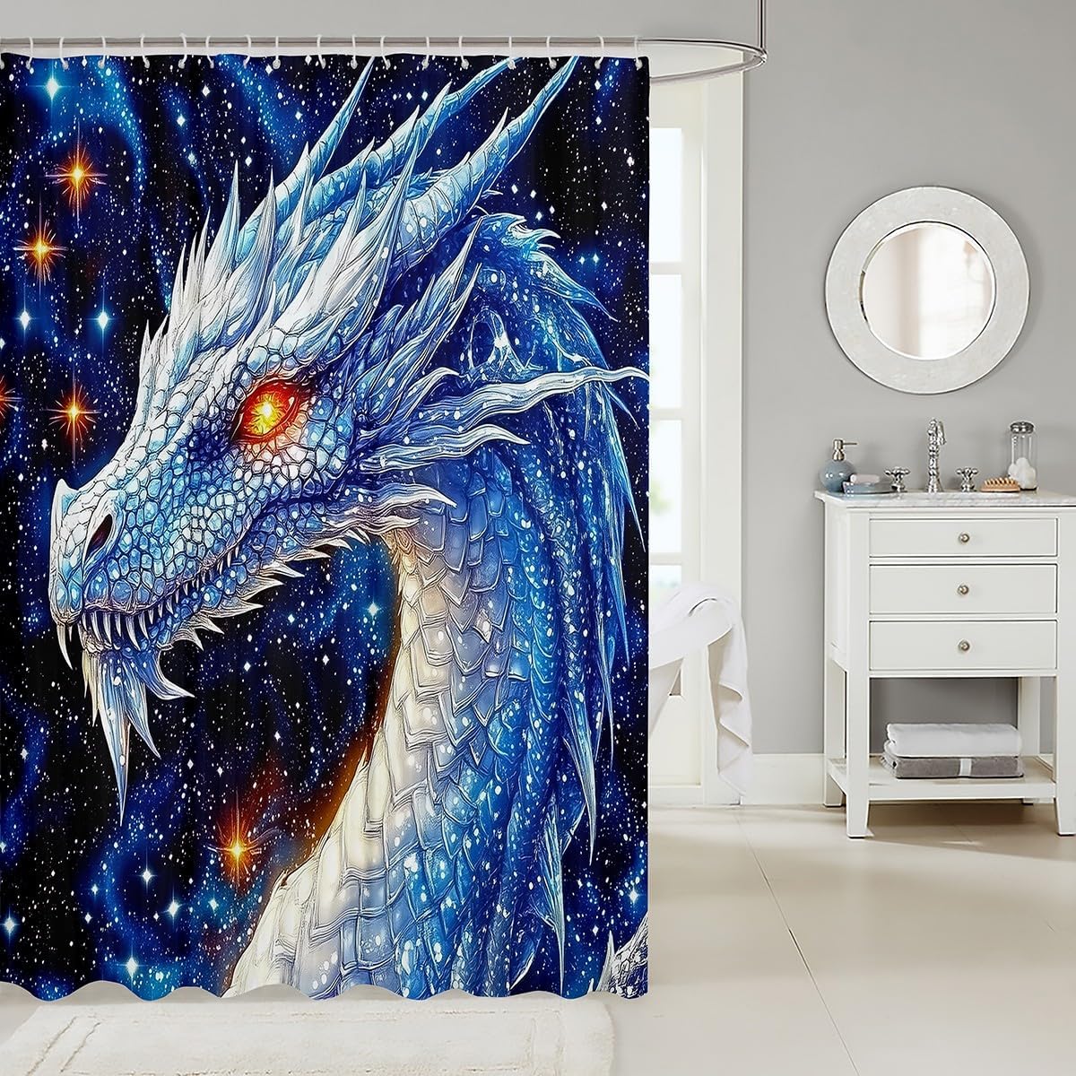 Stunning Feelyou White Dragon Bath Curtain 72x72