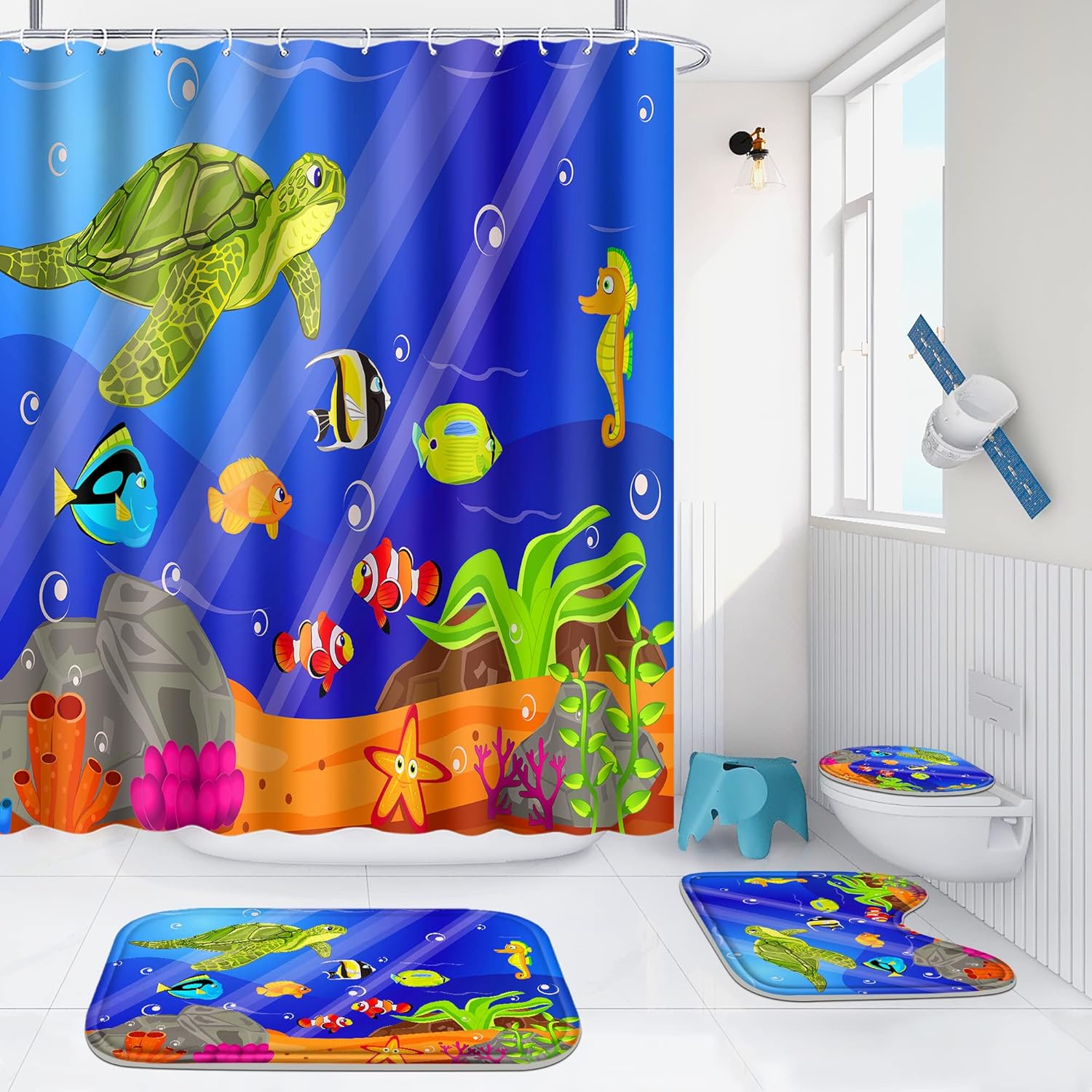 Poedist 4Pcs Bathroom Set Under The Sea Design