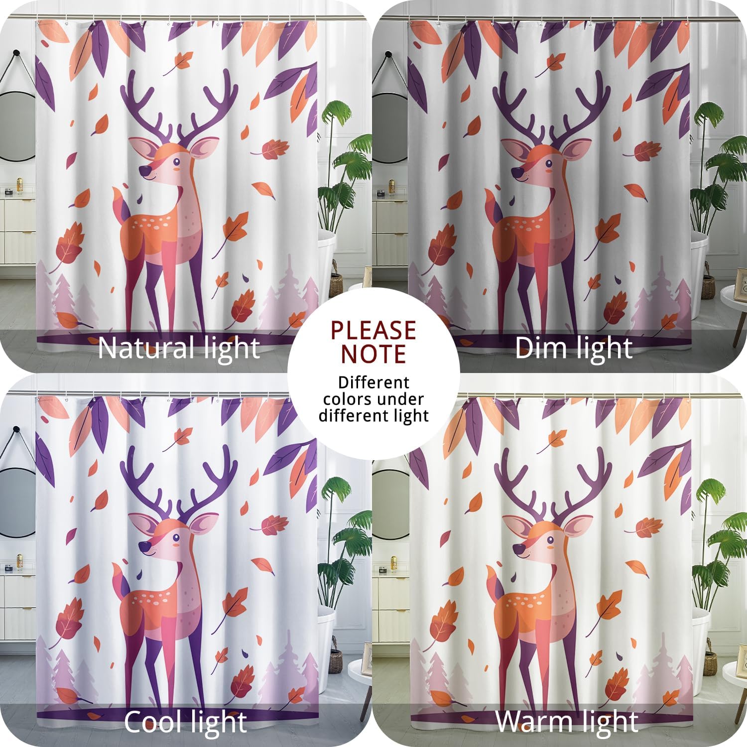 Fall Kawaii Deer shower curtain for adults and kids ask friendly soft