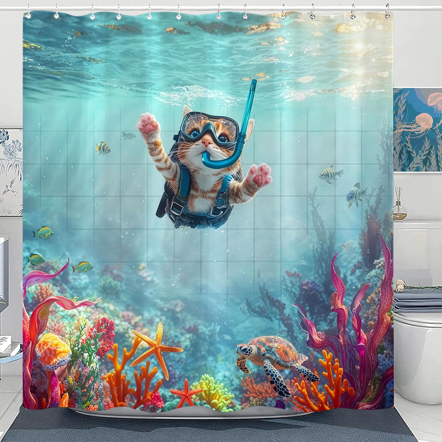 Dinosaur Shower Curtain for Bathroom 72x72 inches with 12 Hooks