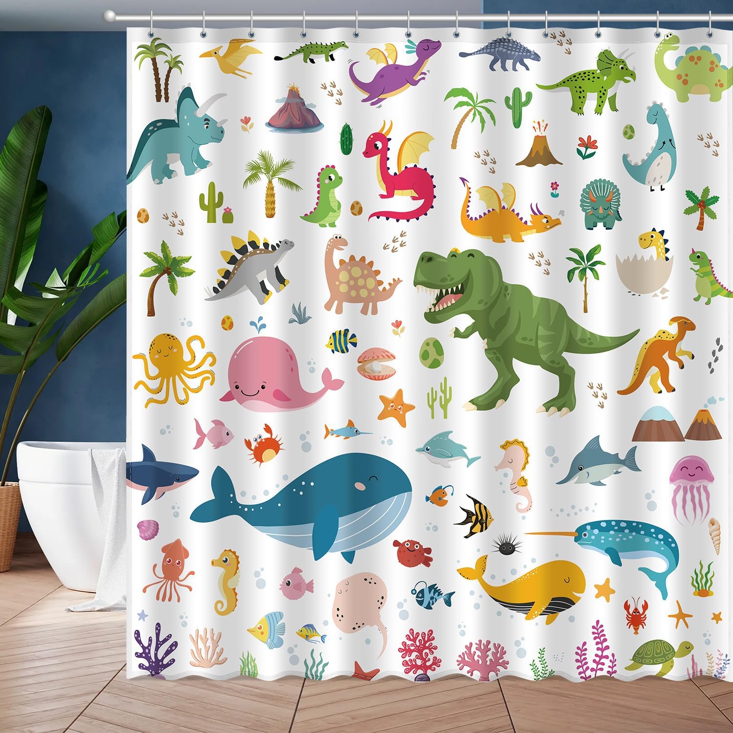 Kids Bathroom Ocean Shower Curtain Set