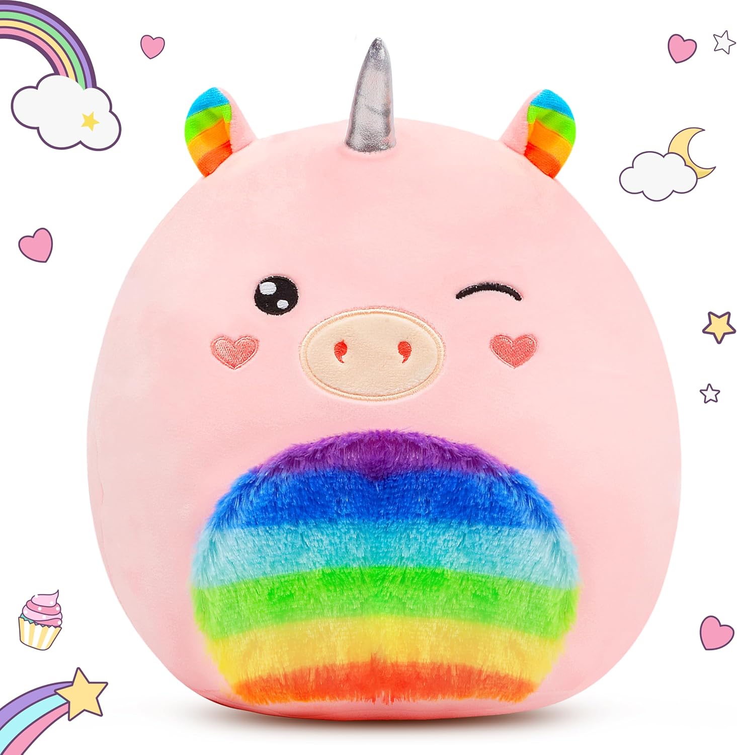 Easfan Rainbow Unicorn Plush Pillow