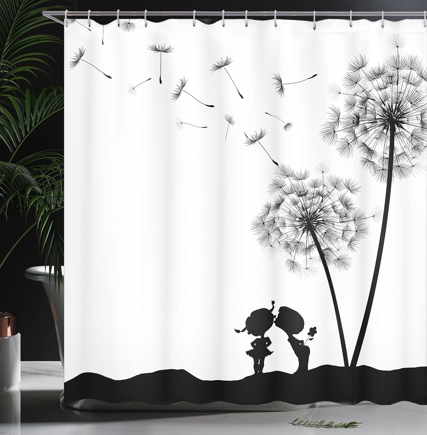 Durable and Unique Spring theme Ambesonne black and white shower curtain set