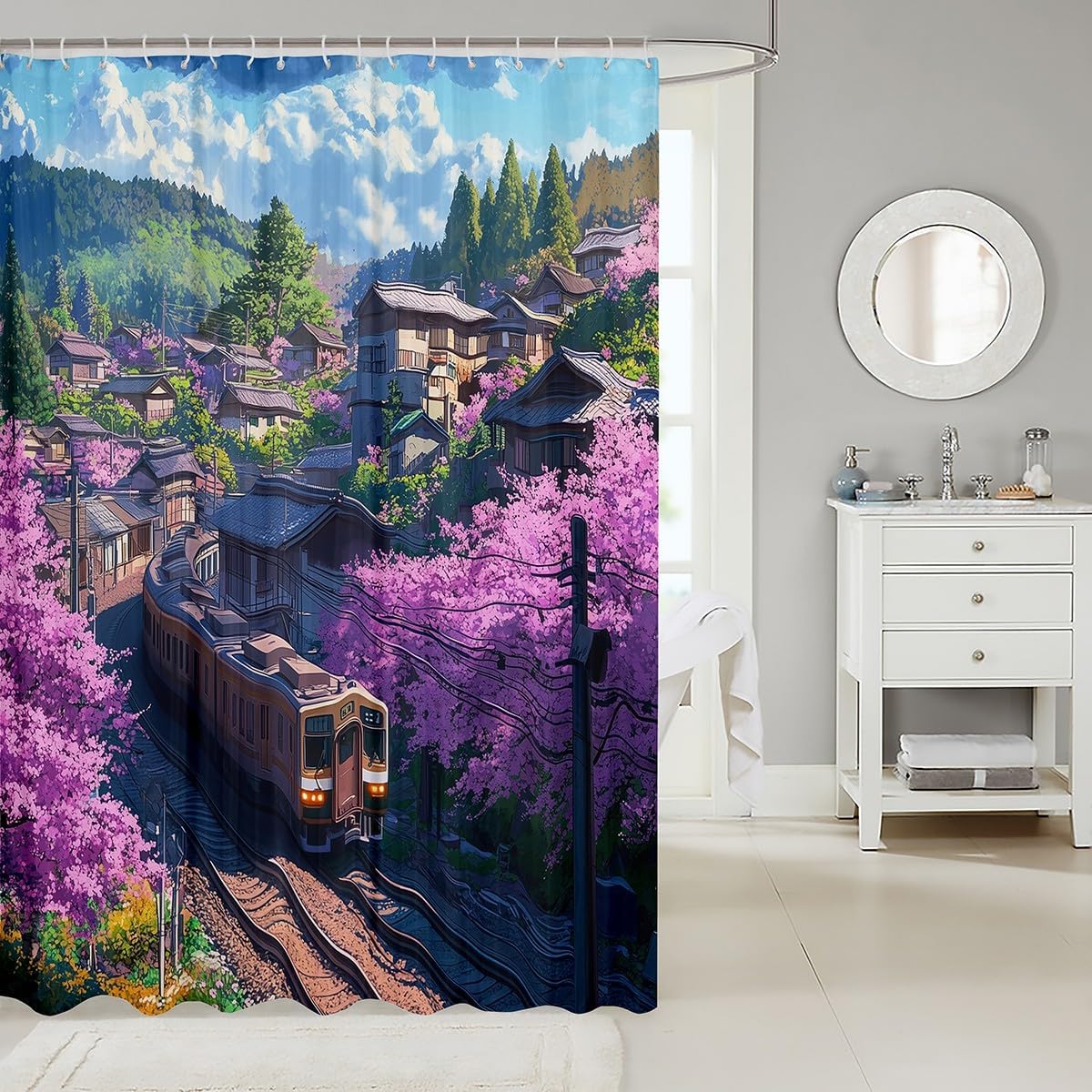 Retro Digital Train Shower Curtain 72x72