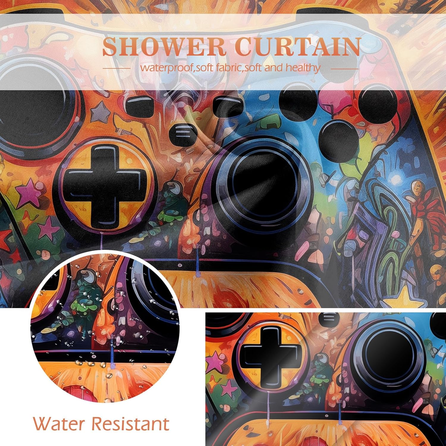 Aimego Gaming Shower Curtain Set with 12 Hooks 1
