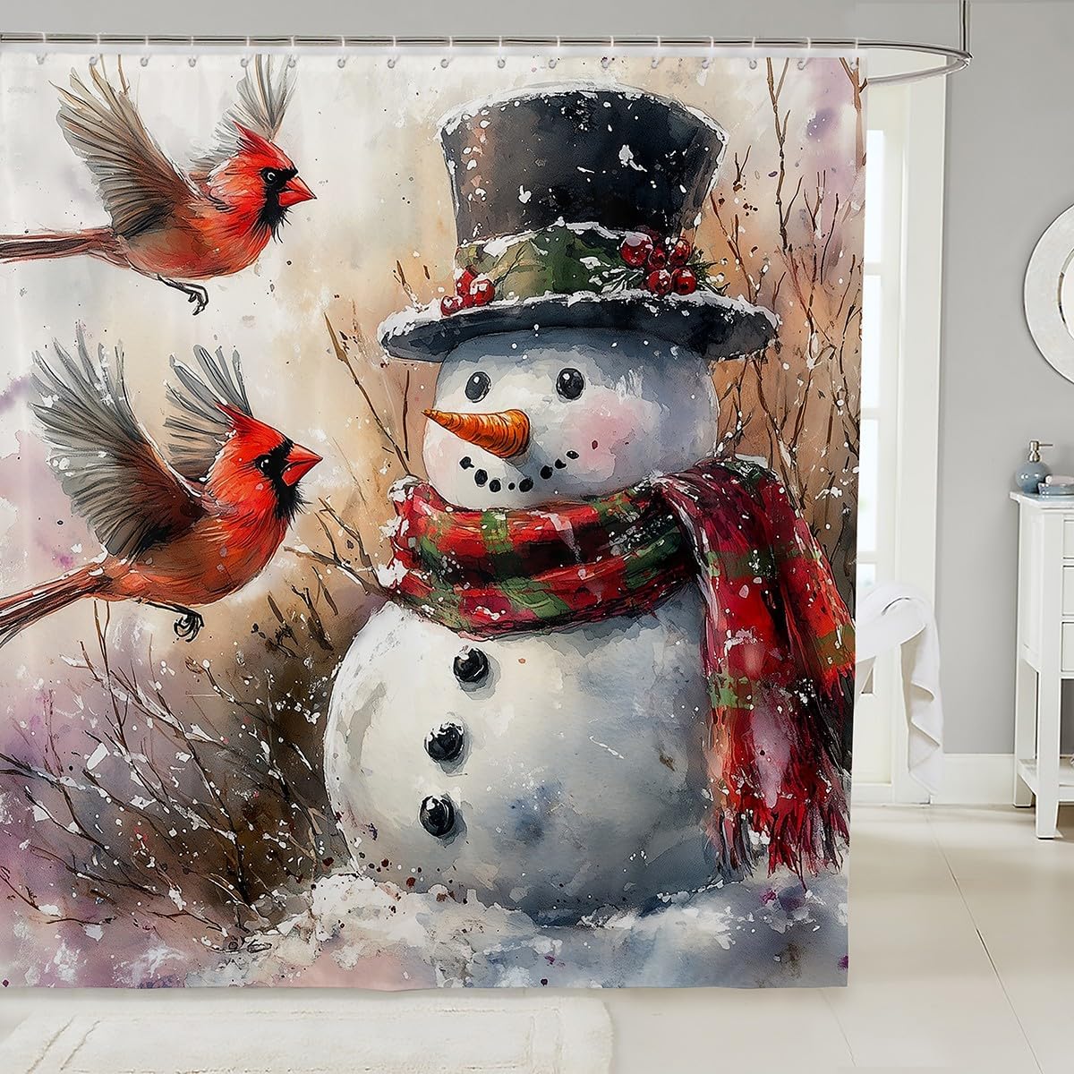 Jejeloiu Christmas Shower Curtain - Snowman Design