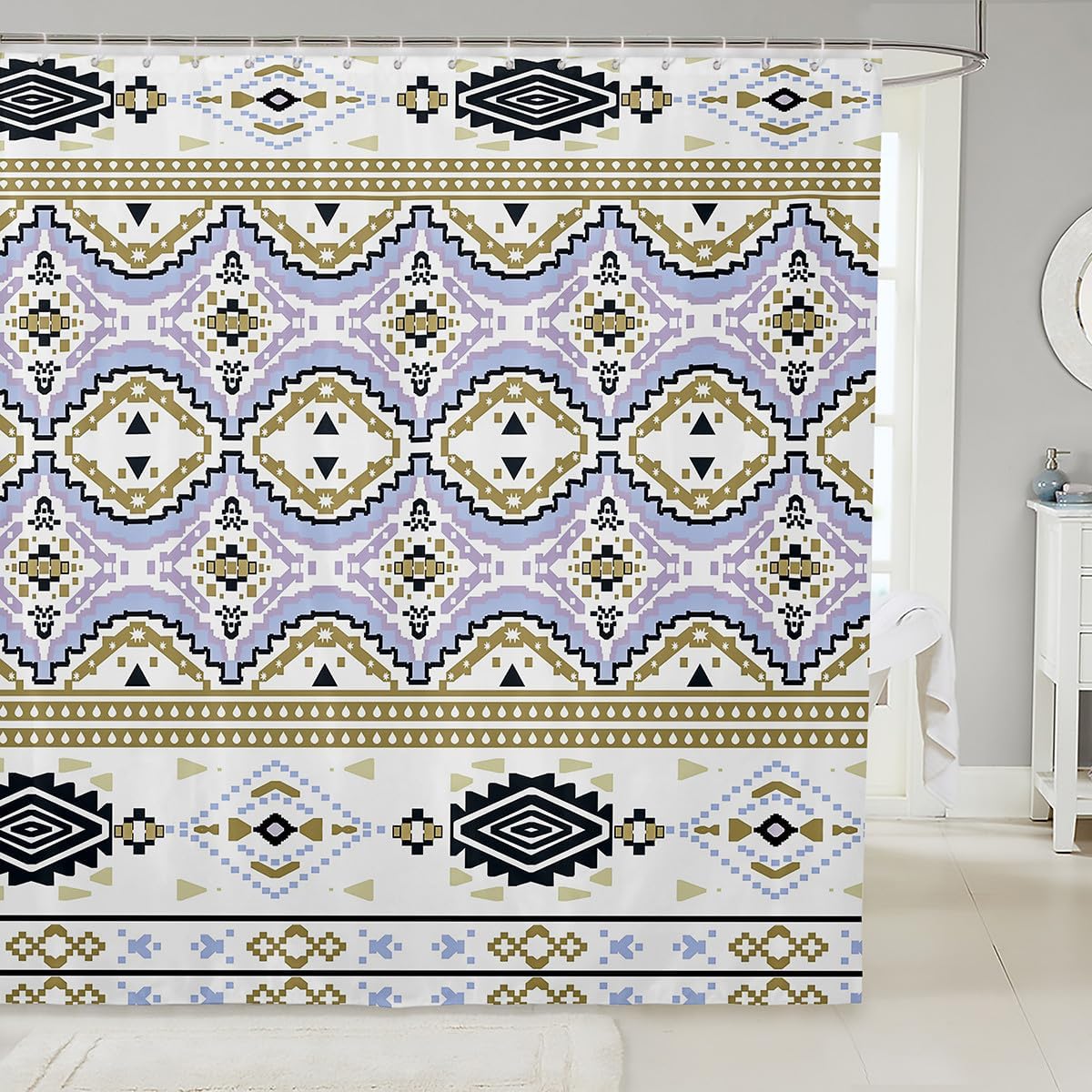 Feelyou Kids Purple Southwestern Geometric Bath Curtain Set - Tribal Exotic Style