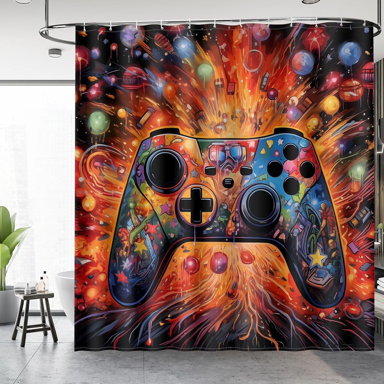 Aimego Gaming Shower Curtain Set with 12 Hooks 1