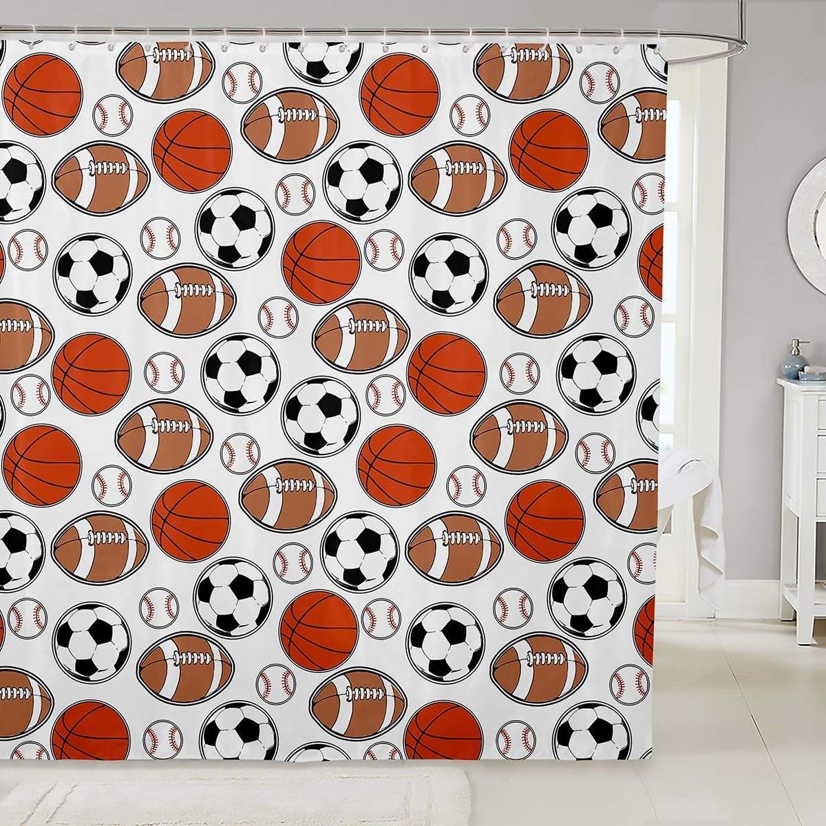 Feelyou Kids Basketball Bath Curtain 72x72 Fun Sports Themed Bathroom Accessory