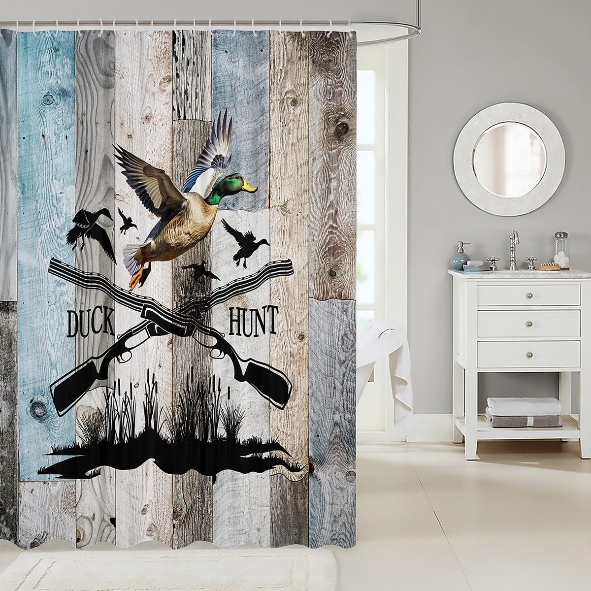 Duck Hunting discharged 72 x 72 with 12 Hooks Waterproof Rustic Style