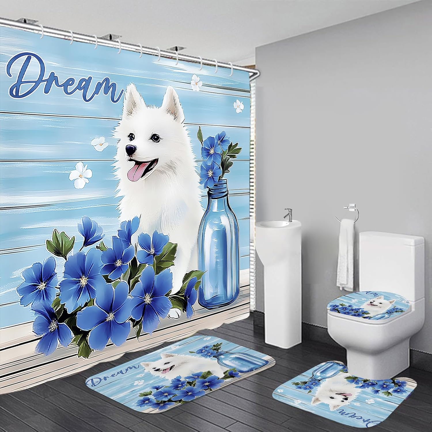 ALEXEX 4-Panel Blue Petunia Shower Curtain Set