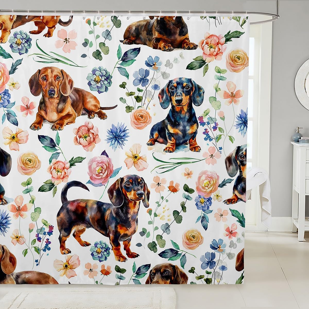 Cute Dachshund Bath Curtain for Kids 72x72