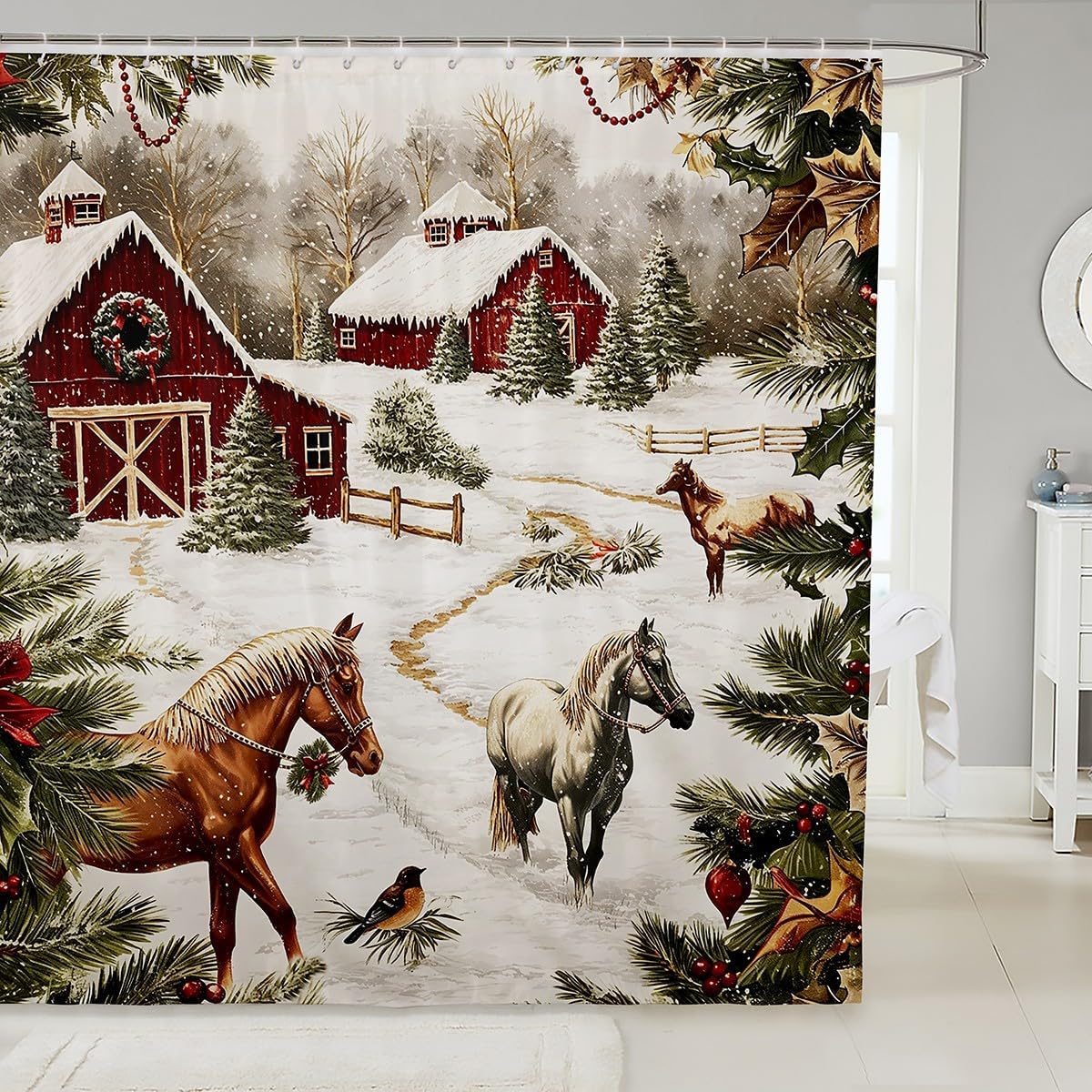 Castle Fairy Christmas Farmhouse Shower Curtain Set