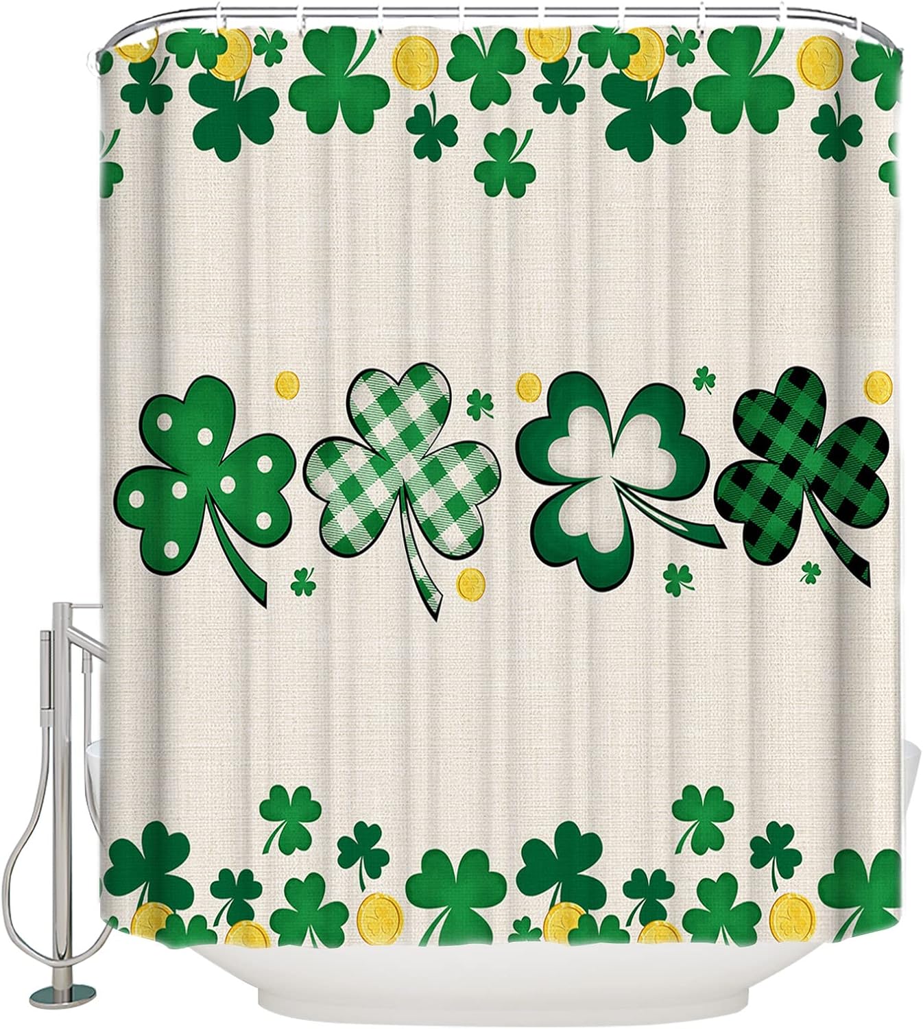 TocaHome Waterproof Shower Curtain with Hooks and Lucky Shamrocks Design