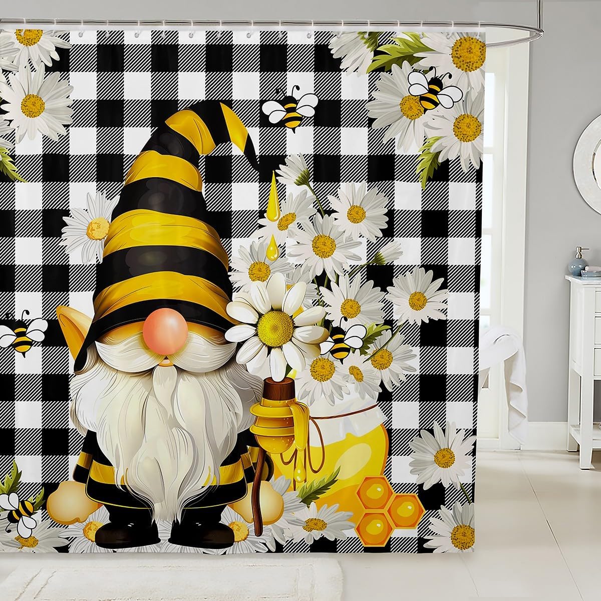 Cute Bee Gnome Shower Curtain 72x72 inches