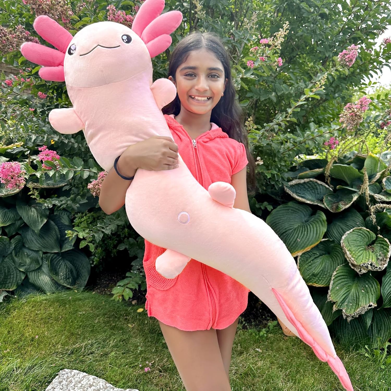 Tezituor Pink Axolotl Stuffed Animal Pillow for Kids