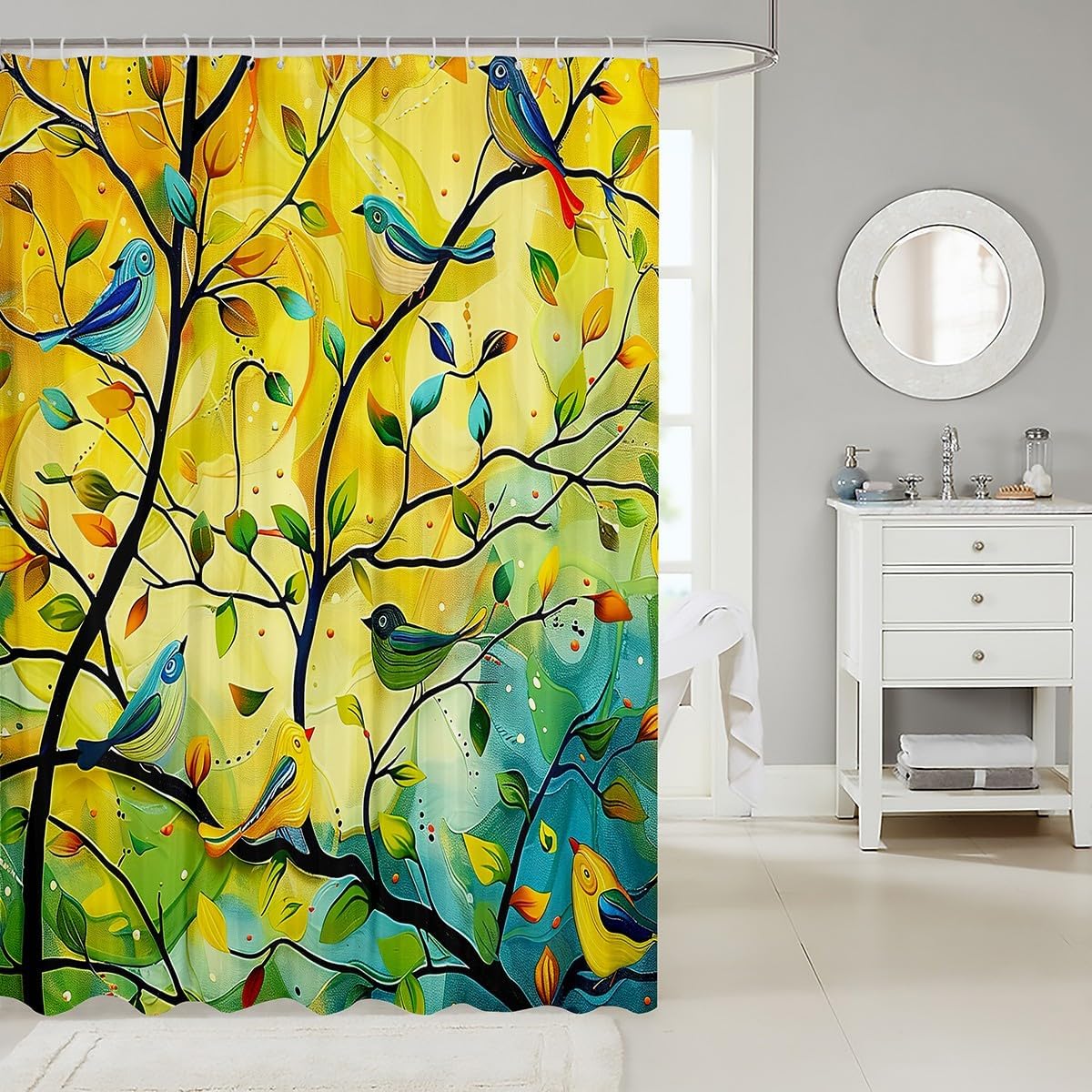 Stylish Tree of Life Shower Curtain Set 72x78 with 12 Hooks