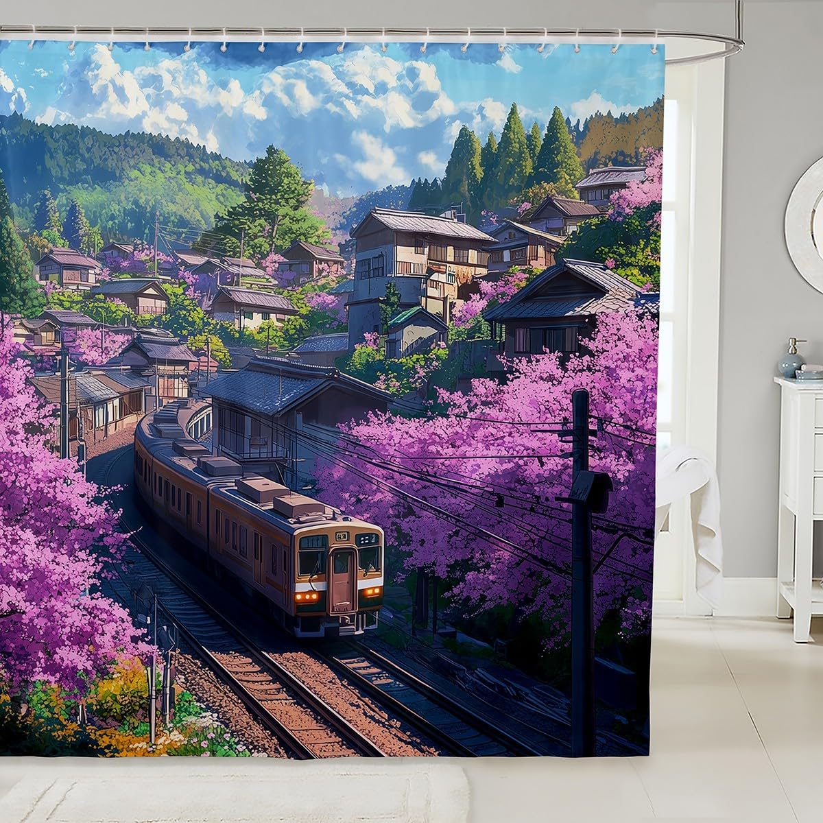 Retro Digital Train Shower Curtain 72x72