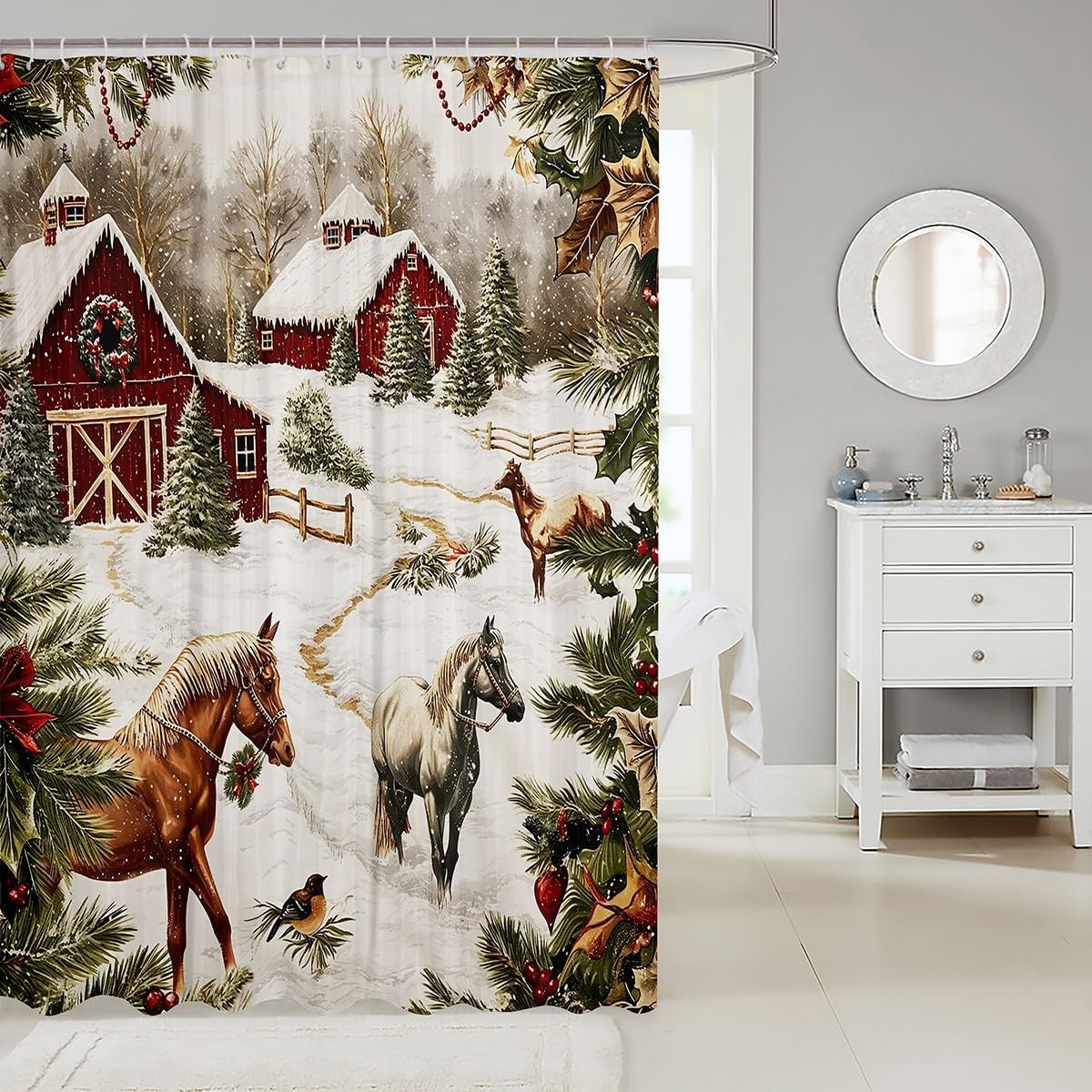Castle Fairy Christmas Farmhouse Shower Curtain Set