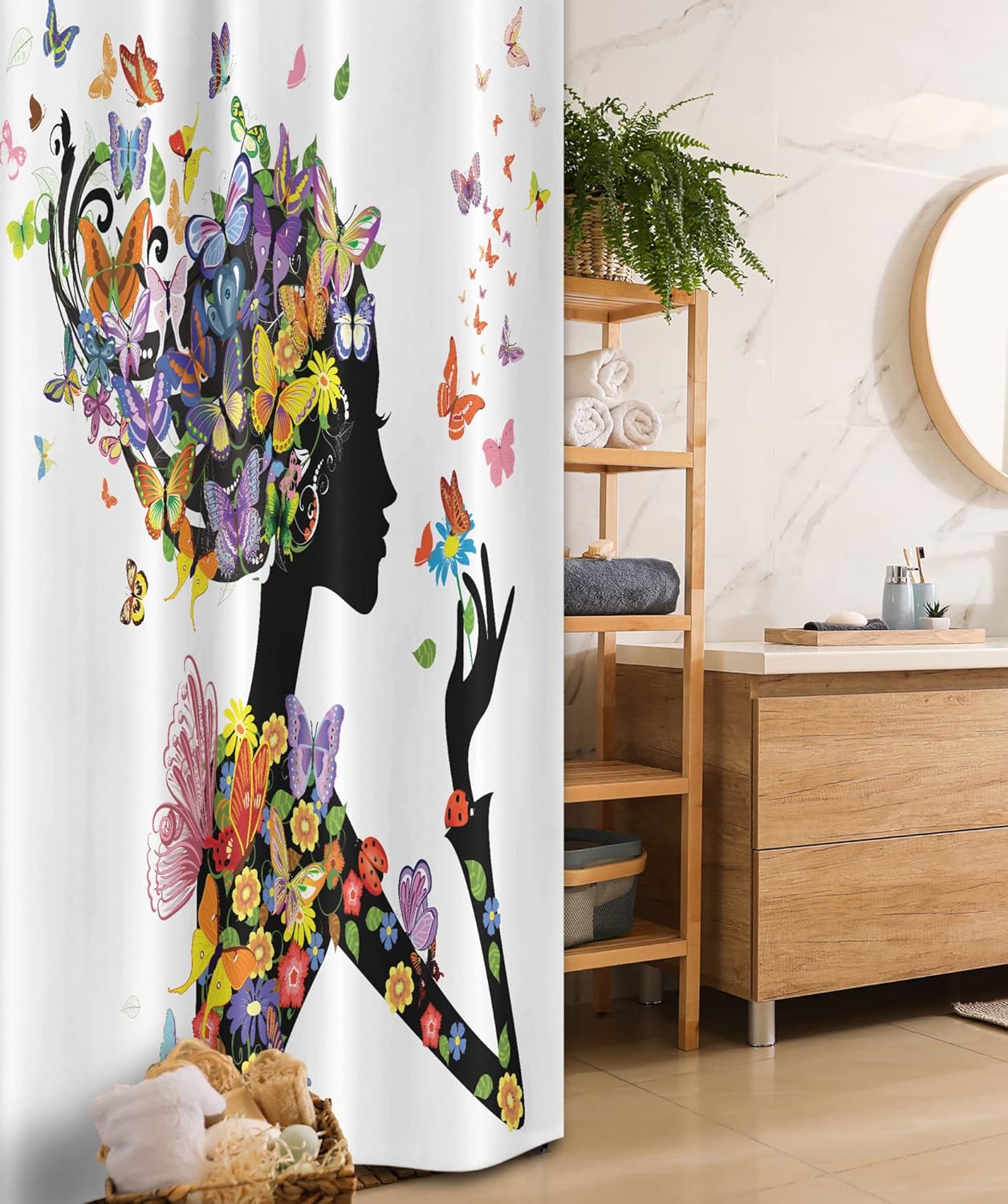 vibrantly designed girls bath shower curtain with unique floral patterns from France