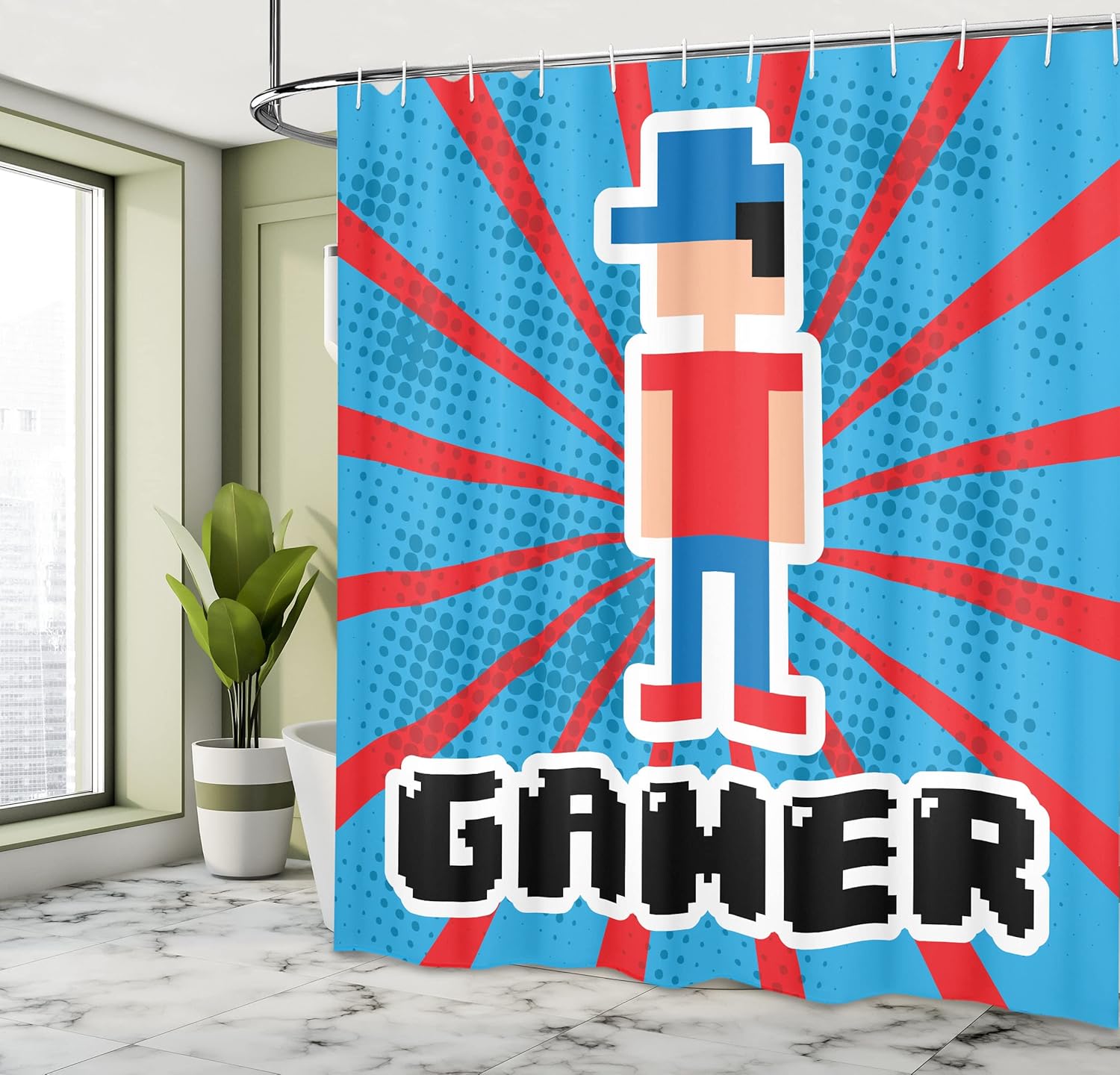 Ambesonne Video Game Shower Curtain Set