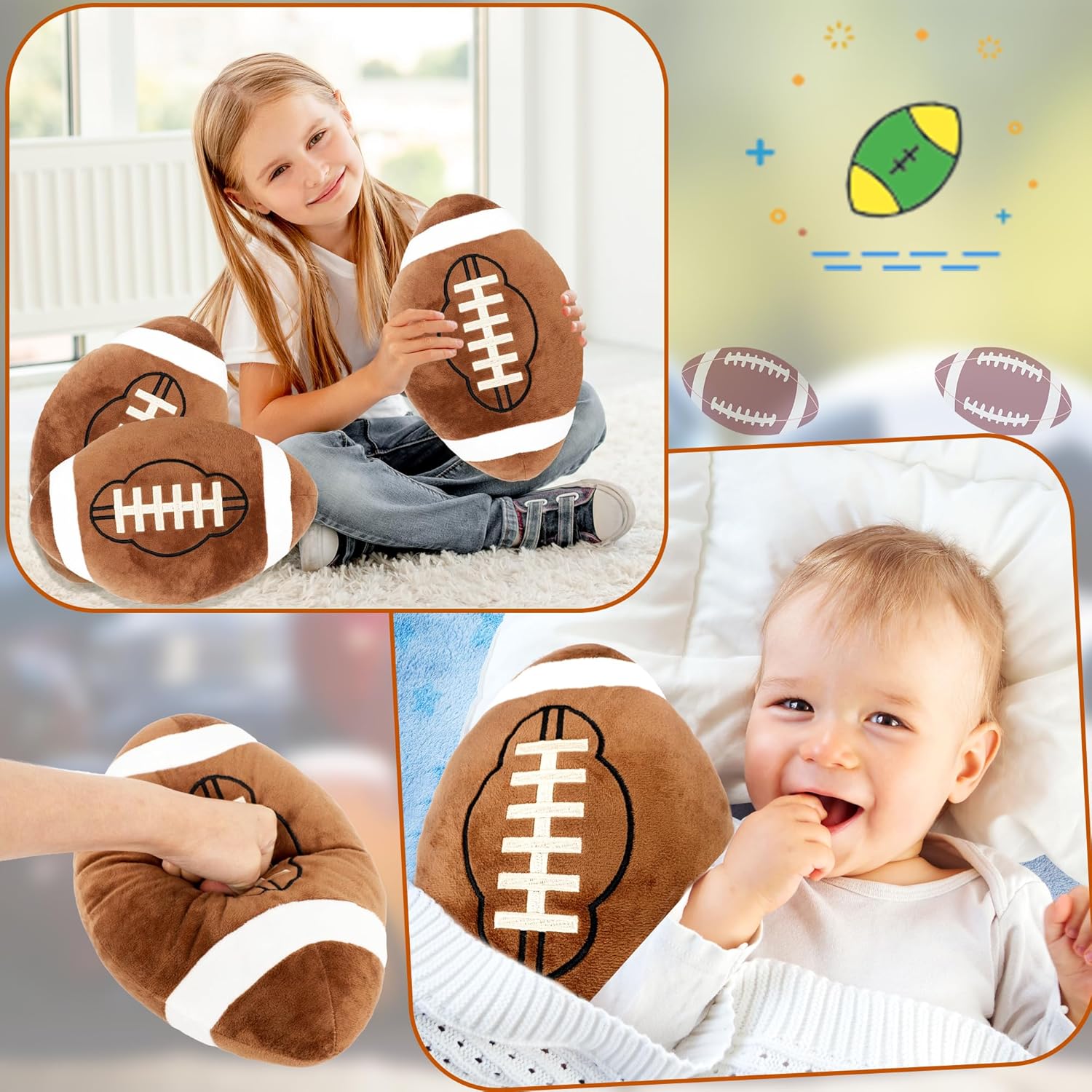 soft 12-inch football plush pillows for adults and kids