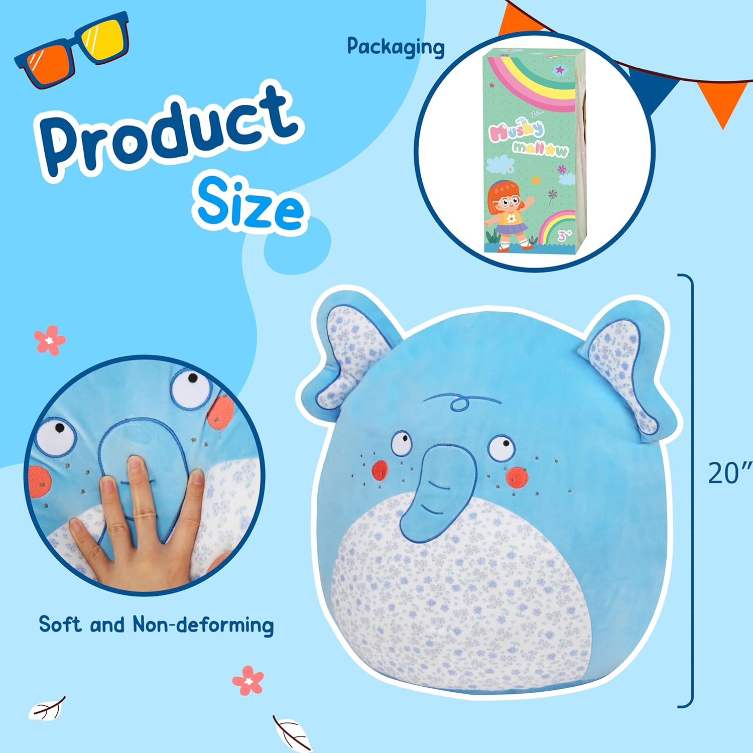Elephant Plush Pillow 20-Inch