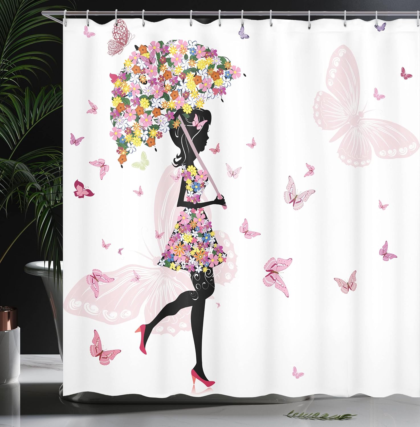 Ambesonne Feminine Shower Curtain with Hooks 69x84 Black Pink