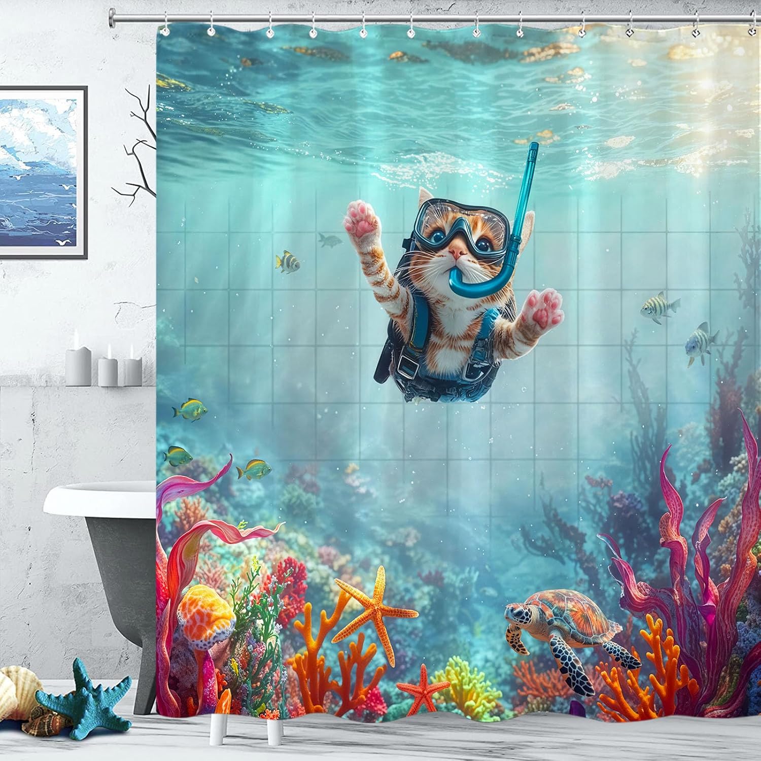 Dinosaur Shower Curtain for Bathroom 72x72 inches with 12 Hooks