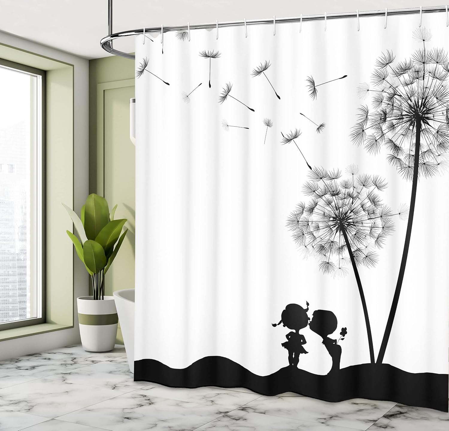 Durable and Unique Spring theme Ambesonne black and white shower curtain set