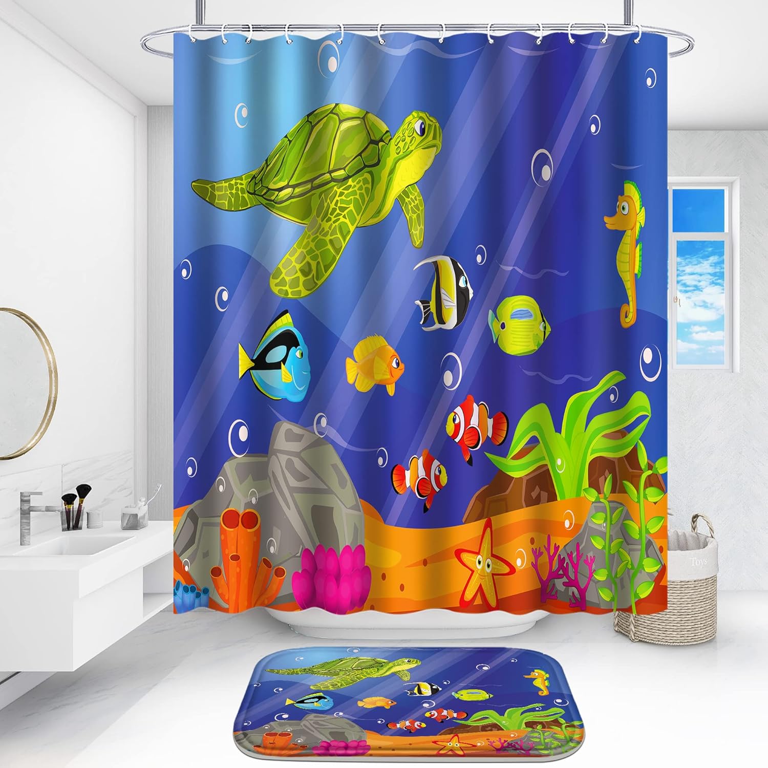 Poedist 4Pcs Bathroom Set Under The Sea Design