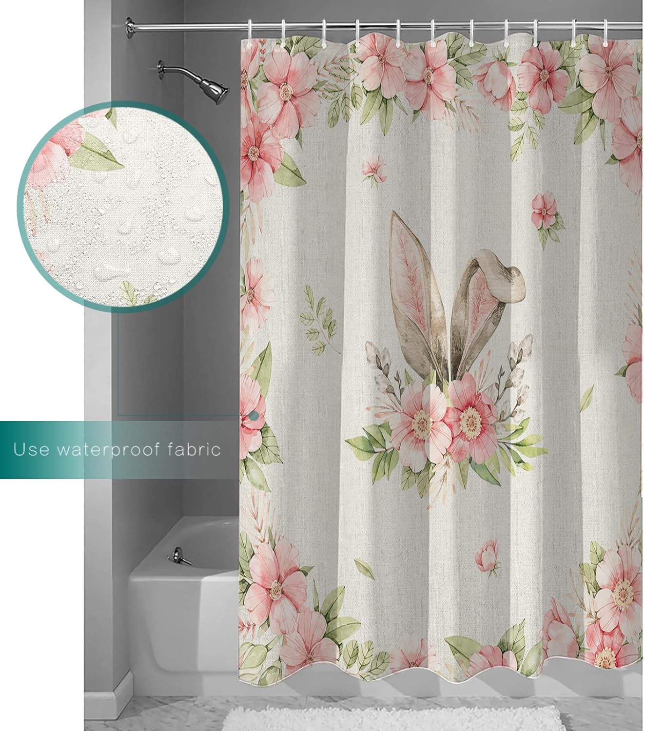 36x78 inch bunnies and flowers waterproof shower curtain set machine washable bathroom
