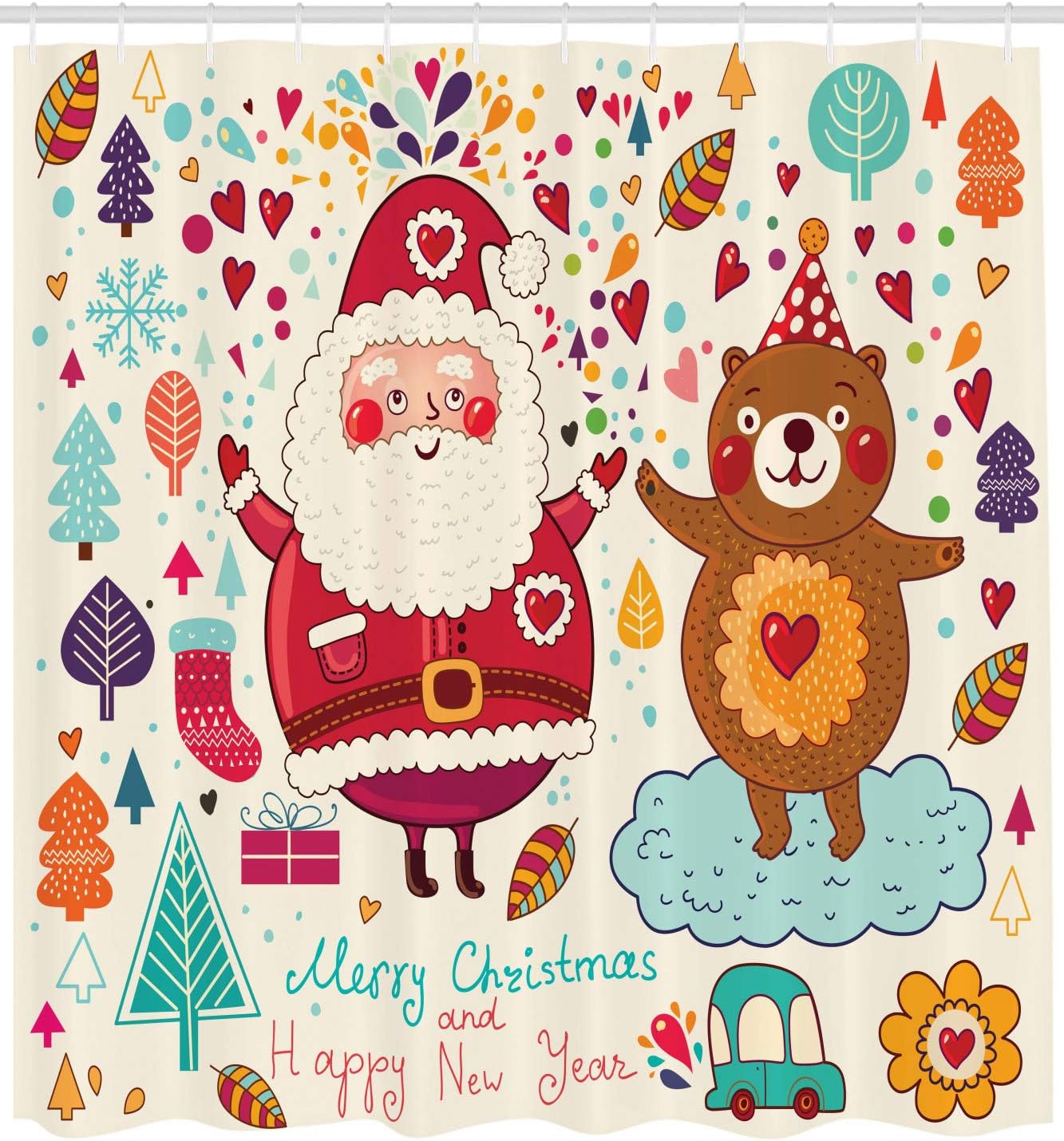 Santa and Teddy Bear Christmas Shower Curtain