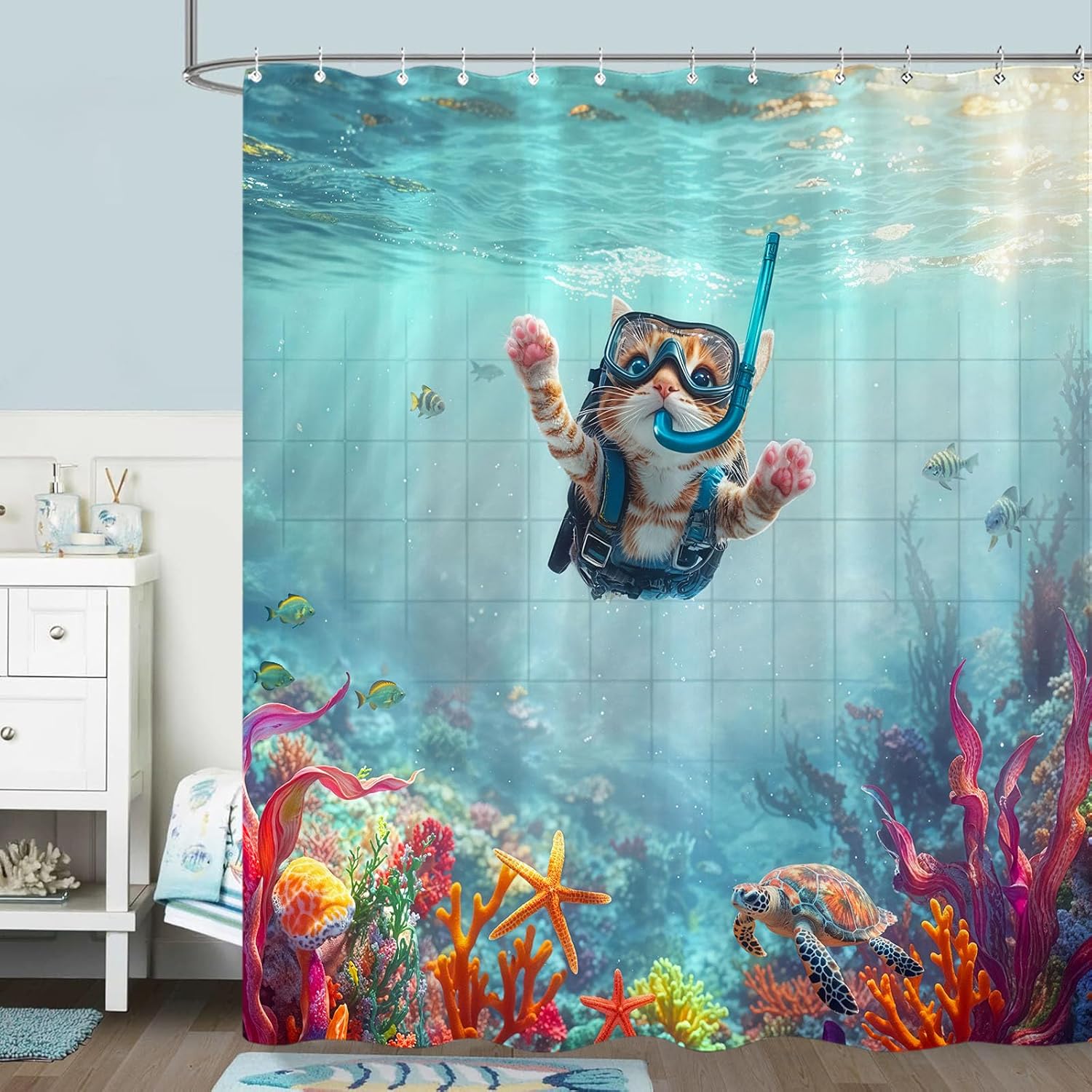 Dinosaur Shower Curtain for Bathroom 72x72 inches with 12 Hooks