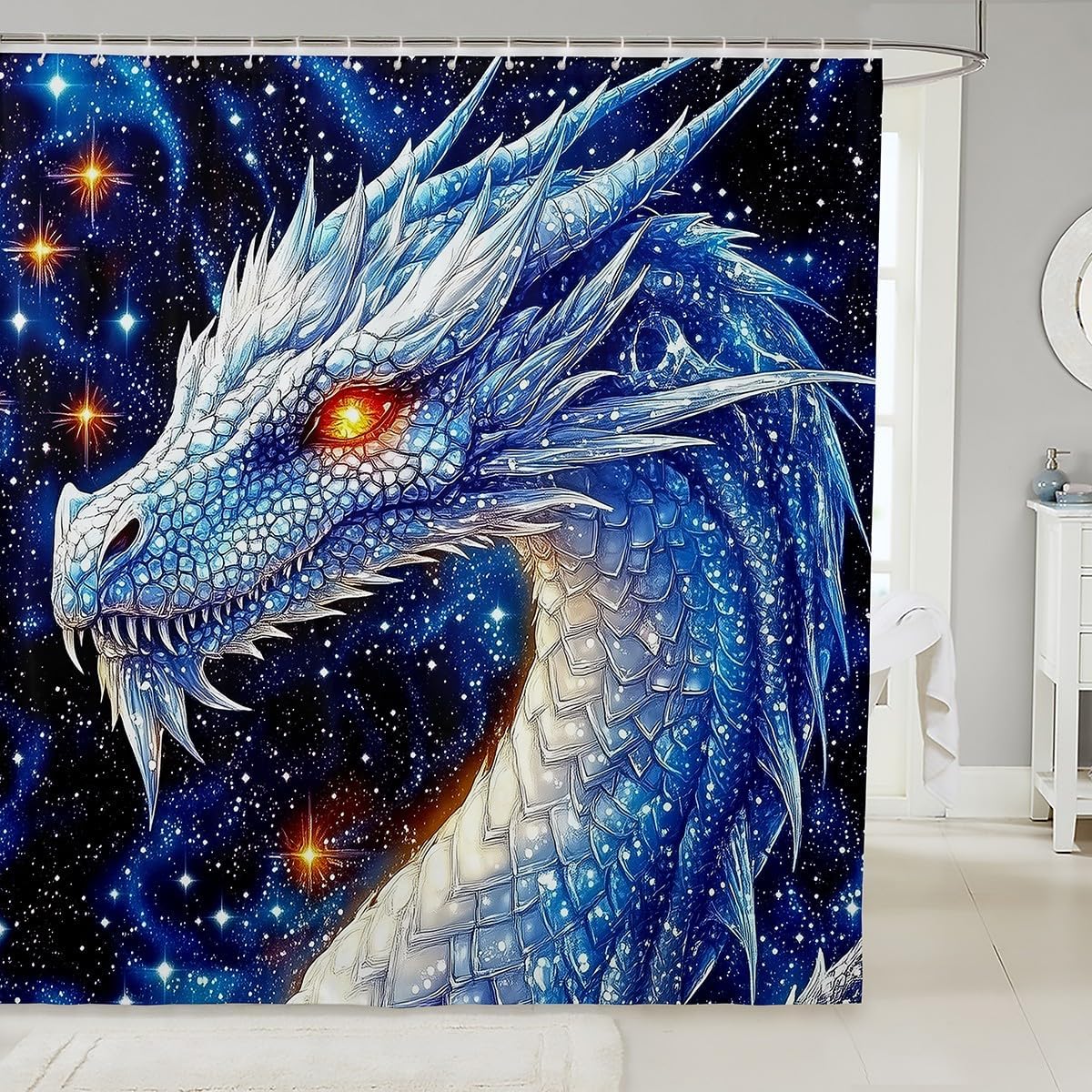 Stunning Feelyou White Dragon Bath Curtain 72x72