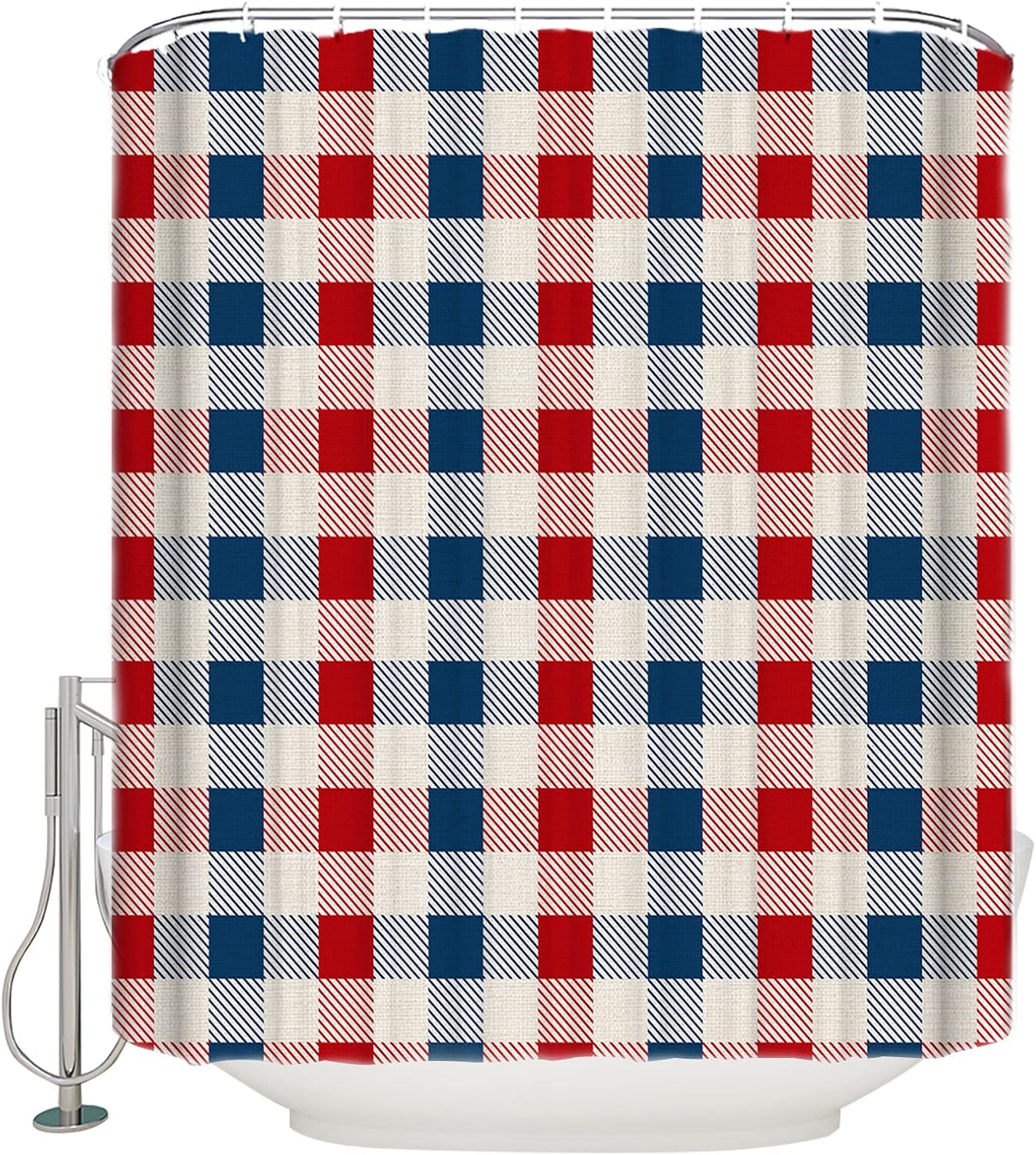 GeoPrint Plaid Waterproof Shower Curtain Set for 4th of July Independence Day
