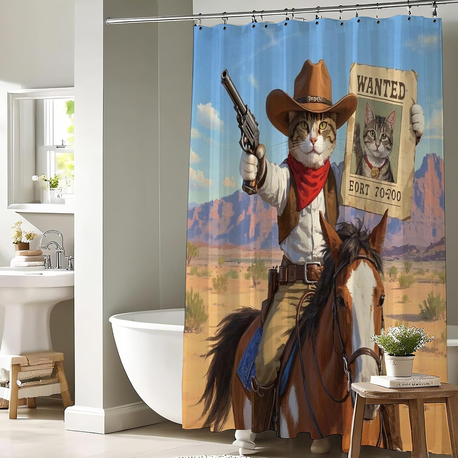 Adorable Cowboy Cats Shower Curtain Set for Kids